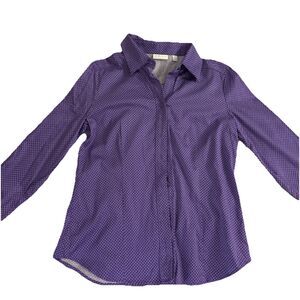 New York & Company; Geometric Print Collared Button-Down Blouse Black White